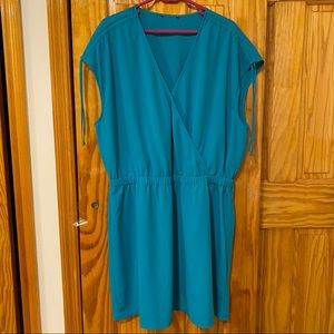 Teal Ruch Sleeve Dress